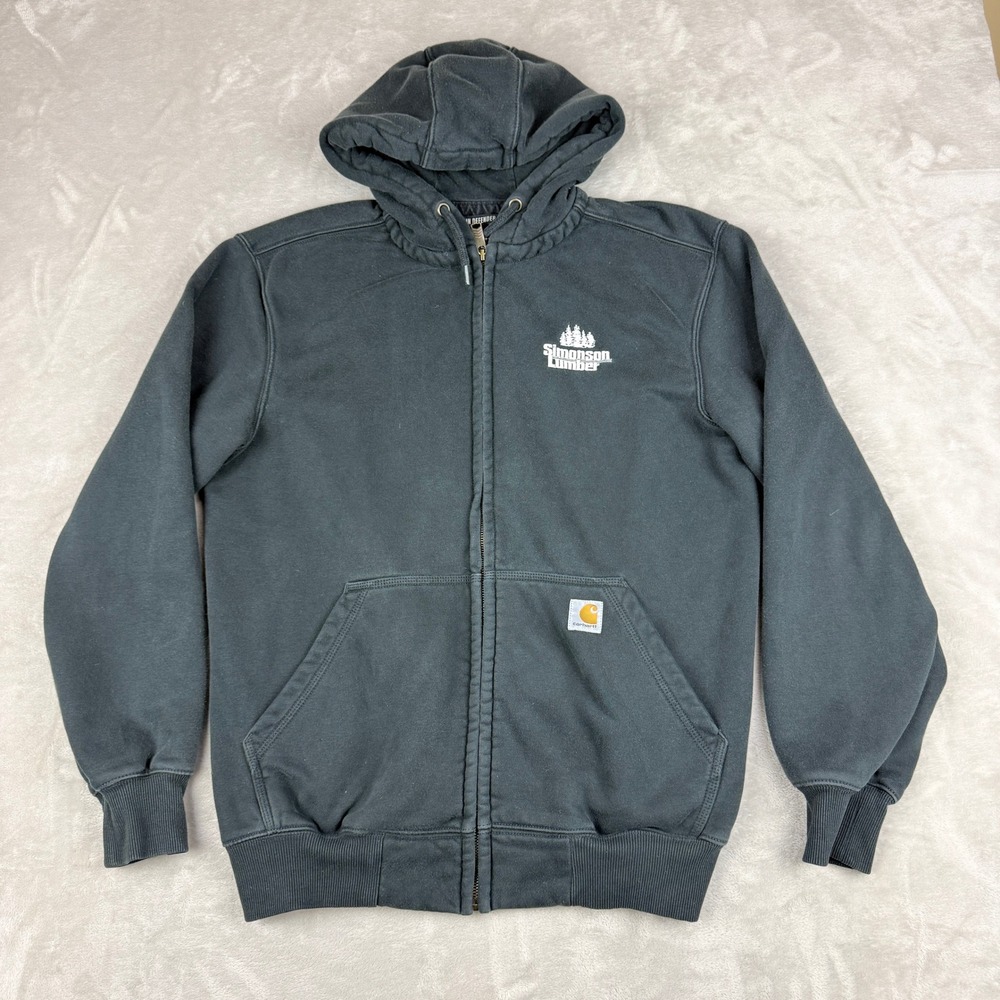 Carhartt Rain Defender Hoodie Mens Medium Black Faded Loose Fit Utility Workwear